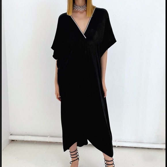 ZARA | satin caftan with embellished neckline - Picture 1 of 8